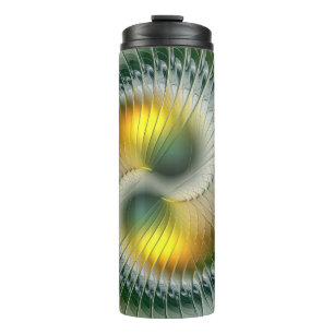 Yin Yang Green Yellow Abstract Colourful Fractal Thermal Tumbler