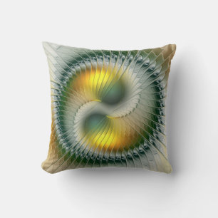 Yin Yang Green Yellow Abstract Colourful Fractal Throw Pillow