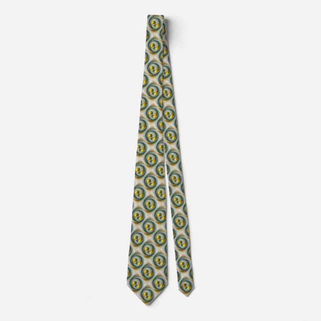 Yin Yang Green Yellow Abstract Colourful Fractal Tie (Front)