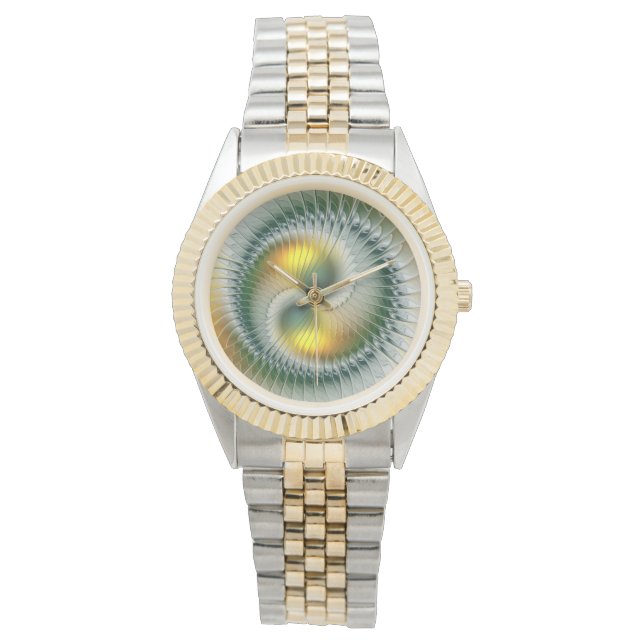 Yin Yang Green Yellow Abstract Colourful Fractal Watch (Front)