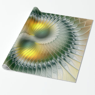 Yin Yang Green Yellow Abstract Colourful Fractal Wrapping Paper