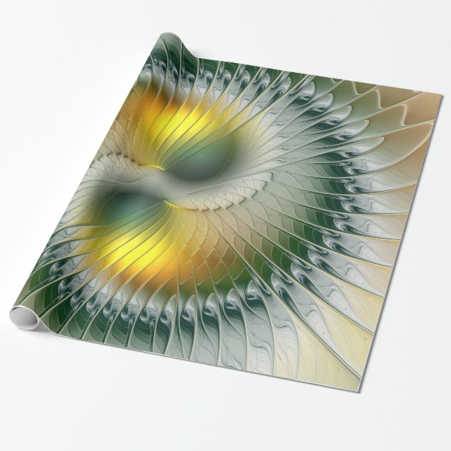 Yin Yang Green Yellow Abstract Colourful Fractal Wrapping Paper (Unrolled)