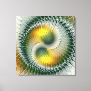Yin Yang Green Yellow Abstract Fractal Triptych Canvas Print