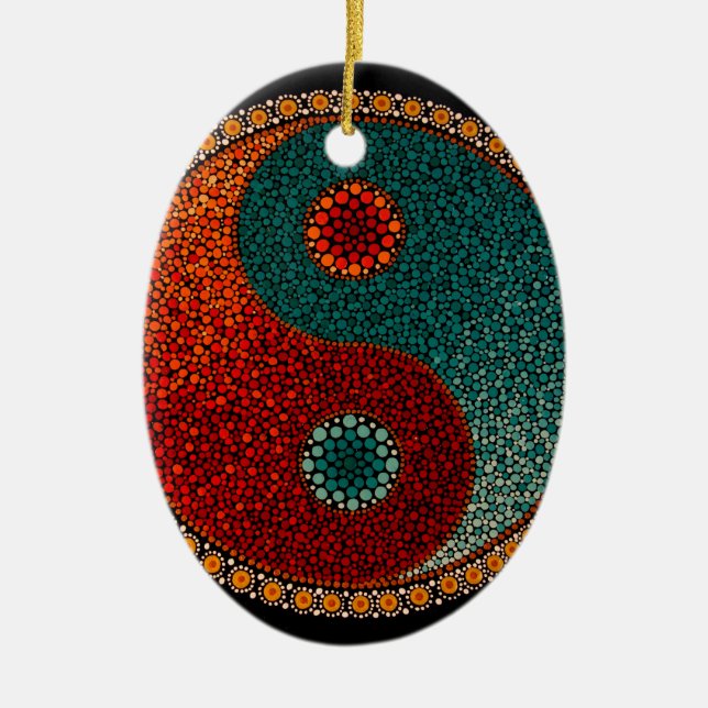 Yin Yang Hand Painted Mandala Ceramic Ornament (Front)