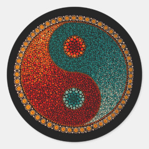Yin Yang Hand Painted Mandala Classic Round Sticker