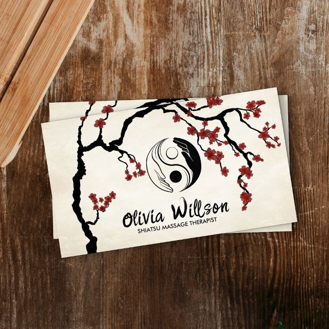Yin Yang Hands Sakura Tree Business Card (Creator Uploaded)