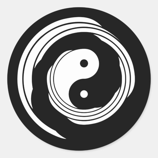 Yin Yang Harmony in Motion Black White Spiral Classic Round Sticker (Front)