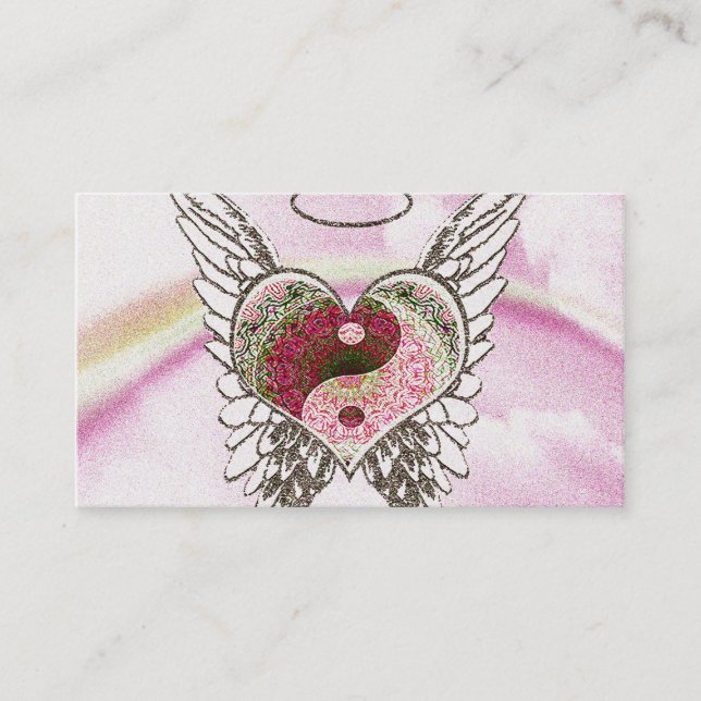 Yin Yang Heart Angel Wings Watercolor Business Card (Front)