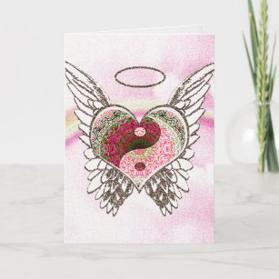 Yin Yang Heart Angel Wings Watercolor Card