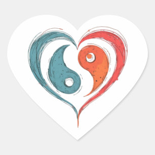 Yin Yang Heart Artistic Balance Symbol Sticker