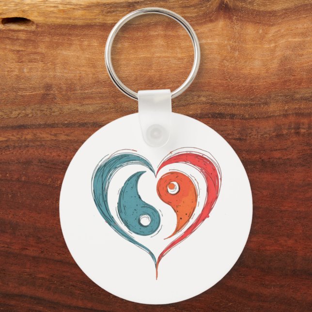 Yin Yang Heart Artistic Custom Keychain (Front)
