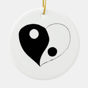 Yin Yang Heart (B/W) Ceramic Ornament