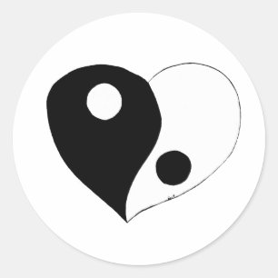Yin Yang Heart (B/W) Classic Round Sticker