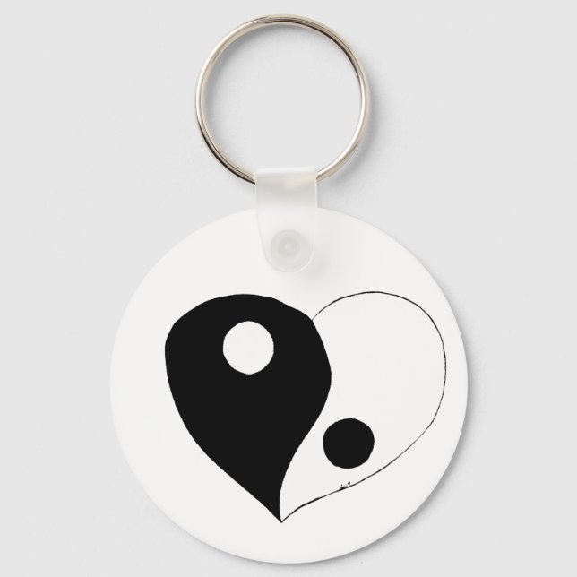 Yin Yang Heart (B/W) Keychain (Front)