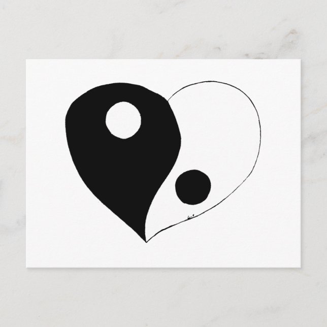 Yin Yang Heart (B/W) Postcard (Front)