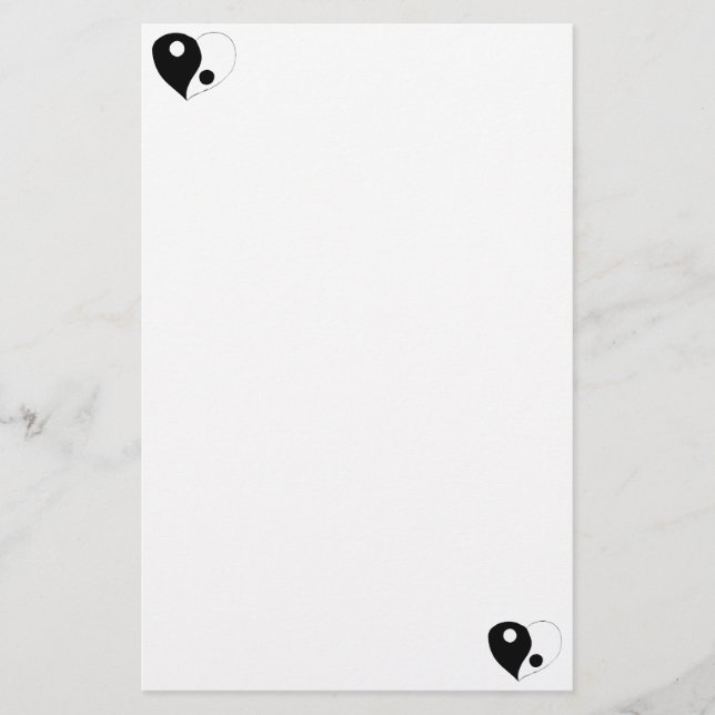 Yin Yang Heart (B/W) Stationery (Front)