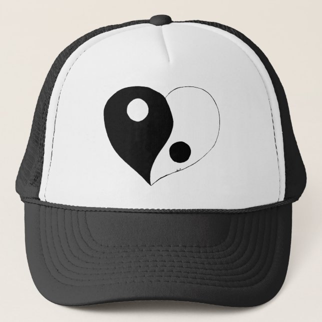 Yin Yang Heart (B/W) Trucker Hat (Front)