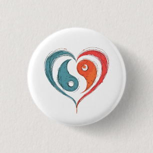 Yin Yang Heart Balance Artistic 1 Inch Round Button
