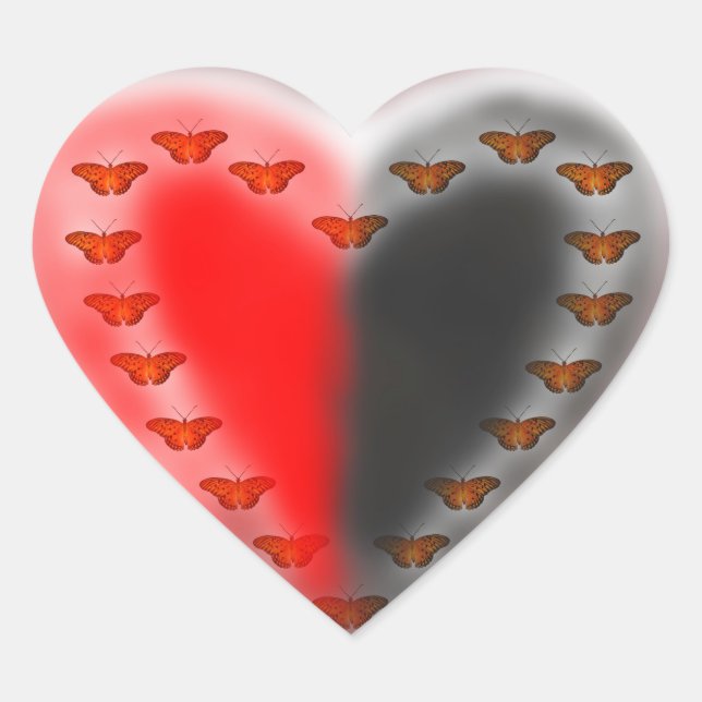 Yin Yang heart  butterflies Heart Sticker (Front)