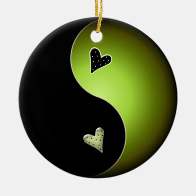yin yang heart - lime ceramic ornament (Front)