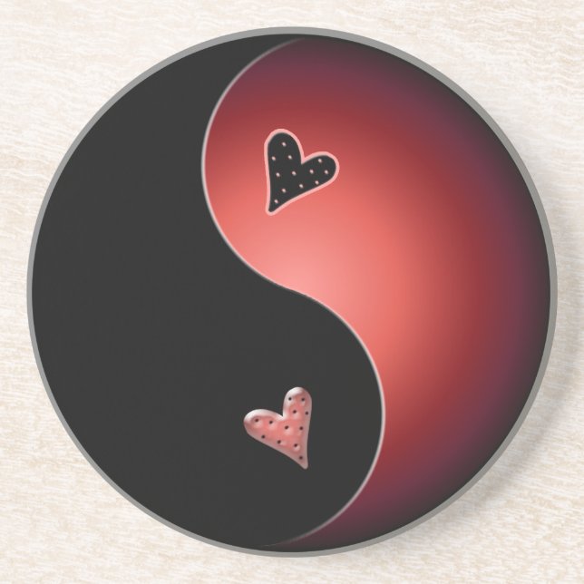 yin yang heart - red coaster (Front)
