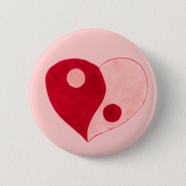 Yin Yang Heart (Red/Pink) 2 Inch Round Button (Front)