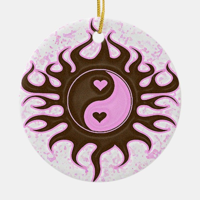 Yin Yang Hearts Ceramic Ornament (Front)