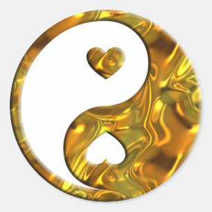 Yin & Yang / Hearts gold Classic Round Sticker