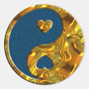 Yin & Yang / Hearts gold dark blue splatter Classic Round Sticker