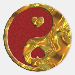 Yin & Yang / Hearts gold   dark red splatter Classic Round Sticker