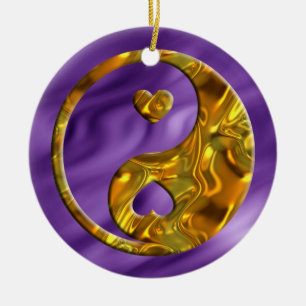 Yin & Yang / Hearts gold lila waves Ceramic Ornament