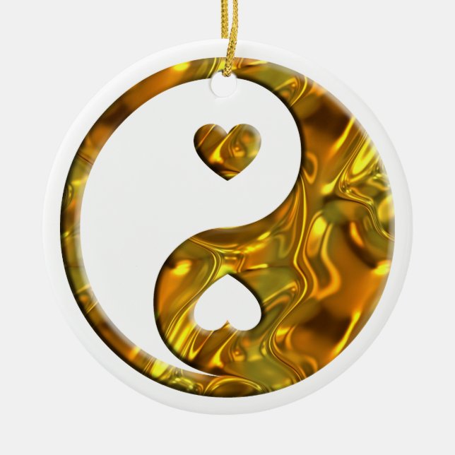 Yin & Yang / Hearts gold silver Ceramic Ornament (Front)