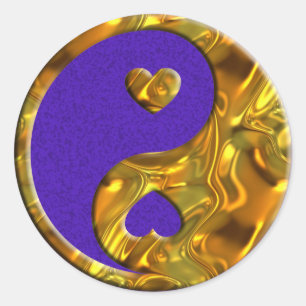 Yin & Yang / Hearts gold violet splatter Classic Round Sticker