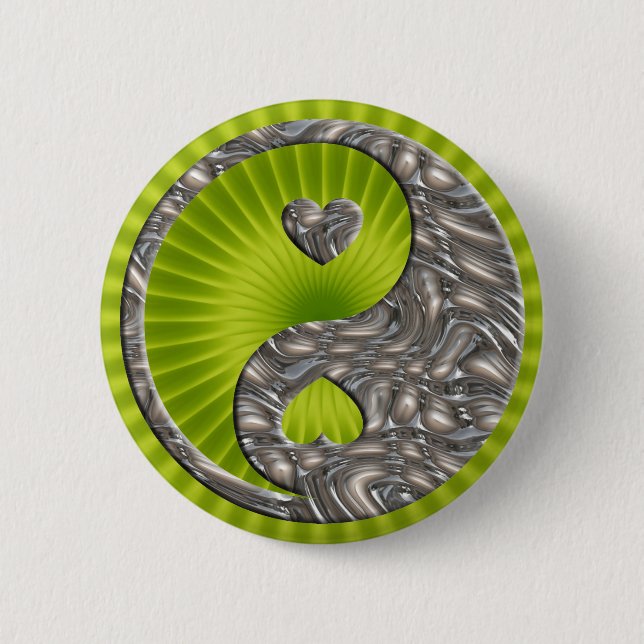 Yin & Yang / Hearts SILVER 2 Inch Round Button (Front)