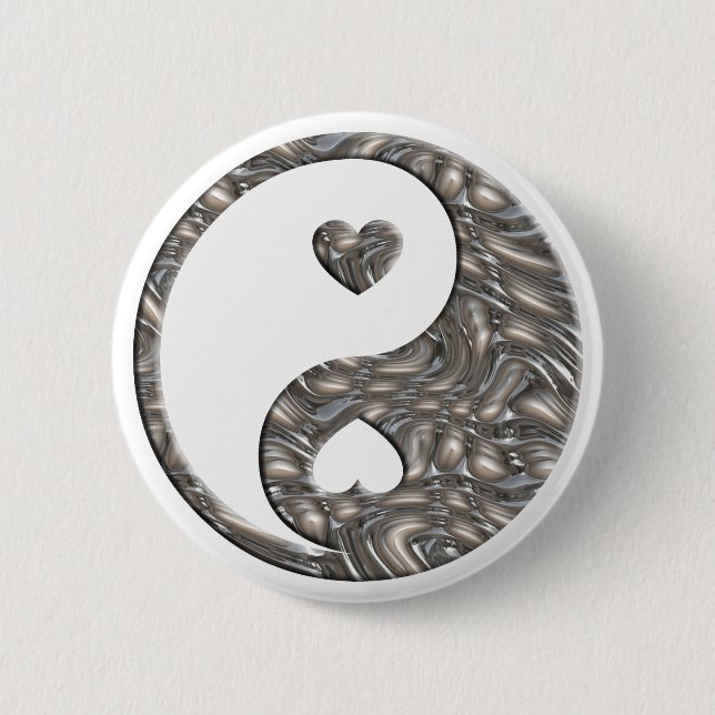 Yin & Yang / Hearts SILVER 2 Inch Round Button (Front)