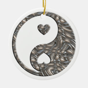 Yin & Yang / Hearts SILVER Ceramic Ornament