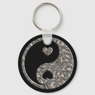 Yin & Yang / Hearts SILVER Keychain