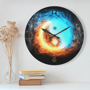 Yin Yang Ice and Fire  Large Clock