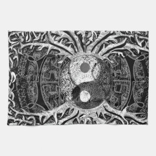 Yin Yang in Black and White w/ Tree of Life Kitchen Towel