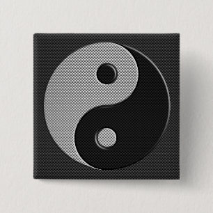 Yin Yang in Carbon Fibre Print Style 2 Inch Square Button