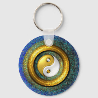 Yin-Yang Keychain, Golden Ring and Blue mosaic Keychain