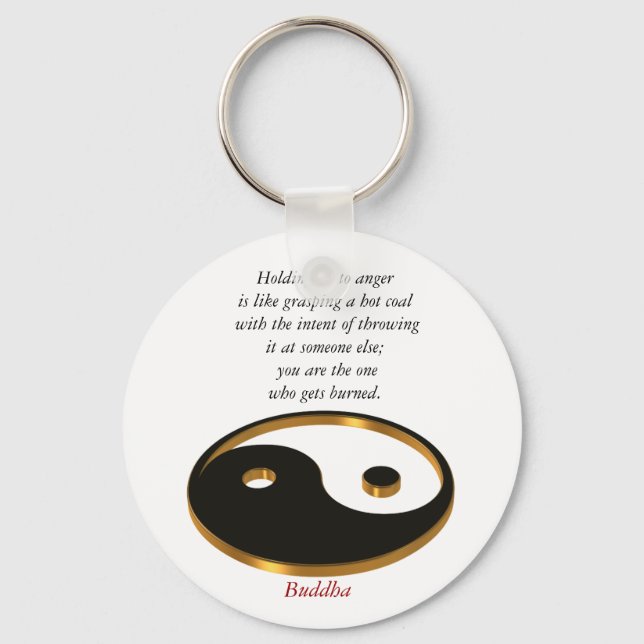 Yin Yang keychain with Buddha quote (Front)