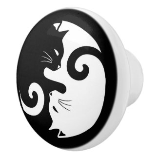 Yin Yang Kitties Ceramic Knob