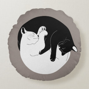 Yin Yang Kitties Round Pillow