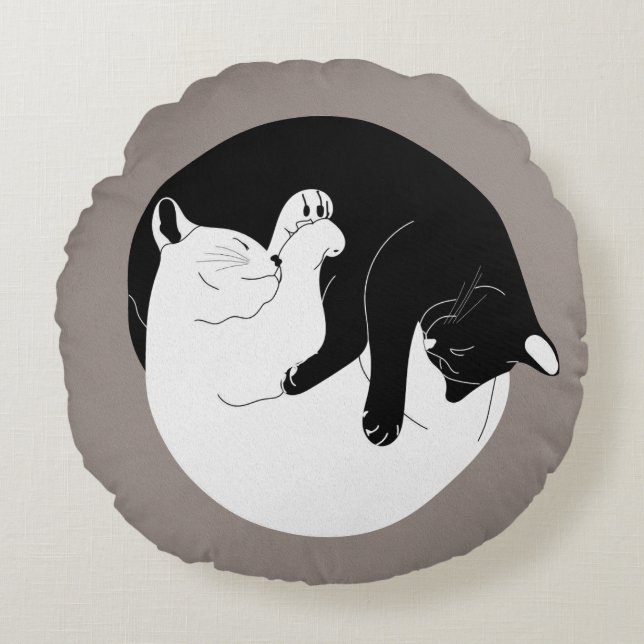 Yin Yang Kitties Round Pillow (Front)