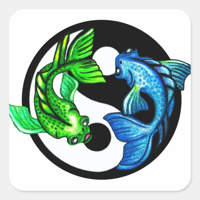 Yin-Yang Koi Design Square Sticker (Front)
