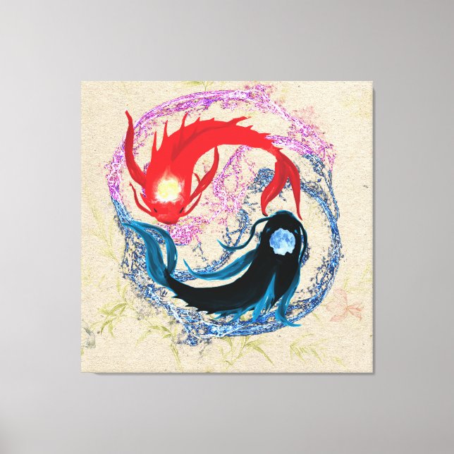 yin yang koi fish japanese art style balance  canvas print (Front)