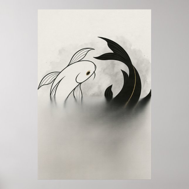Yin Yang Koi Fish – Minimal Black & White Poster (Front)