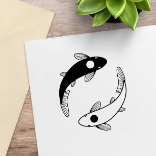 Yin-Yang Koi Fish Pair Rubber Stamp