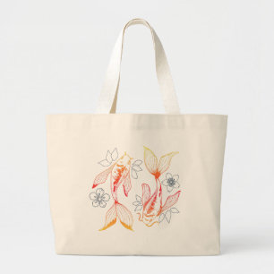 Yin Yang Koi Fish Sunburst Large Tote Bag